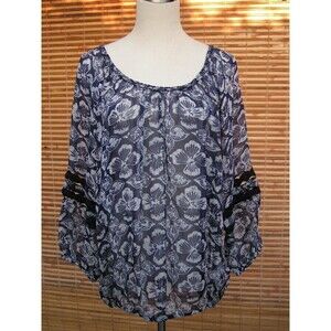 LUCKY BRAND 100% Rayon Floral Print Elastic Hem Peasant Blouse SM EXCELLENT!!
